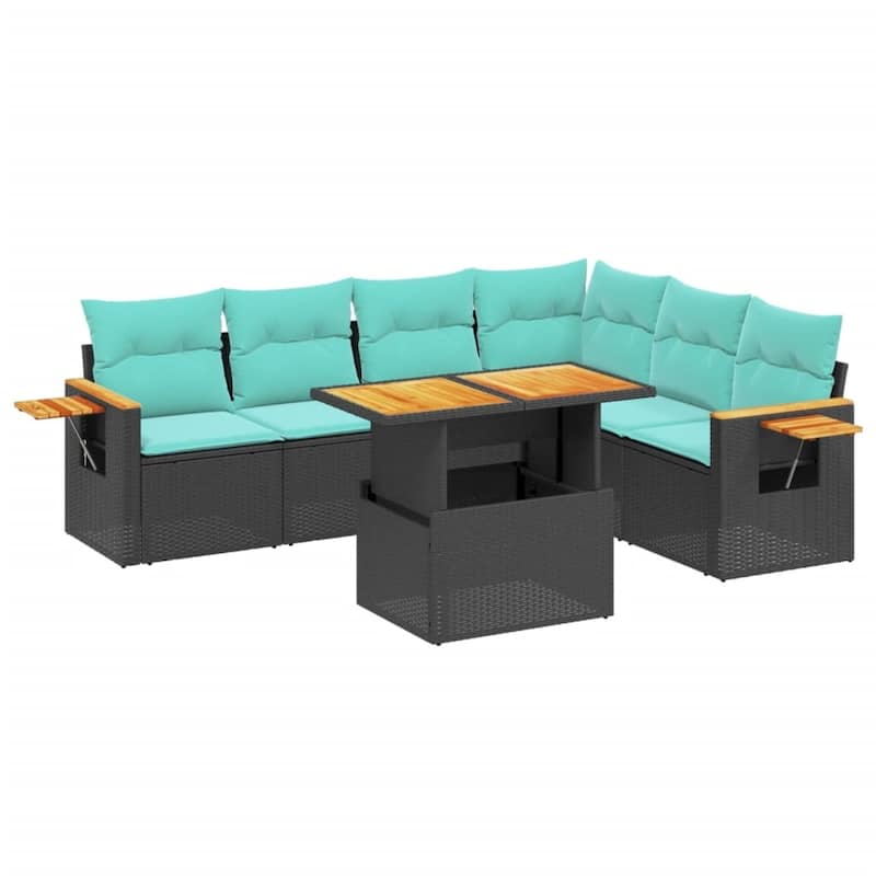 vidaXL Patio Sofa Set with Cushions Outdoor Furniture 7 Piece Poly Rattan - 21.7 x 24.4 x 27.2