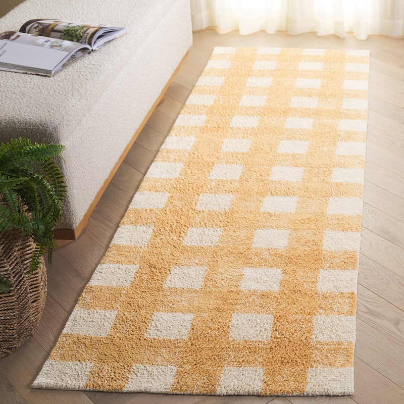 SAFAVIEH Hand-Woven Easy Care Alyssa Modern & Contemporary Cotton - 2' 3" x 8' - Ivory/Gold - Runner