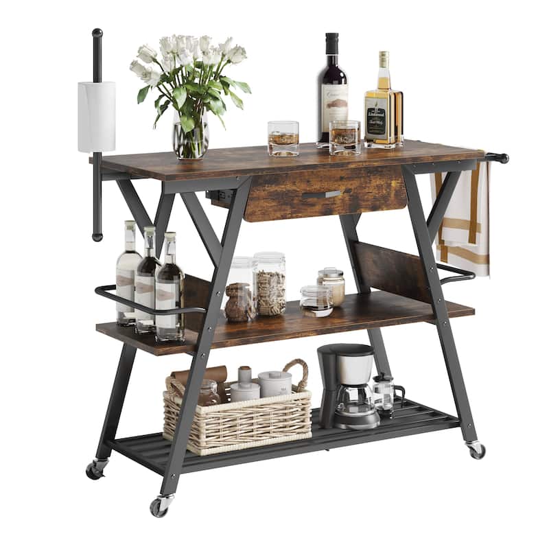 41.7 inch Wide Rolling Kitchen Island with Drawer,Coffee Bar Station with Storage - 41.7 inch - Rustic Brown