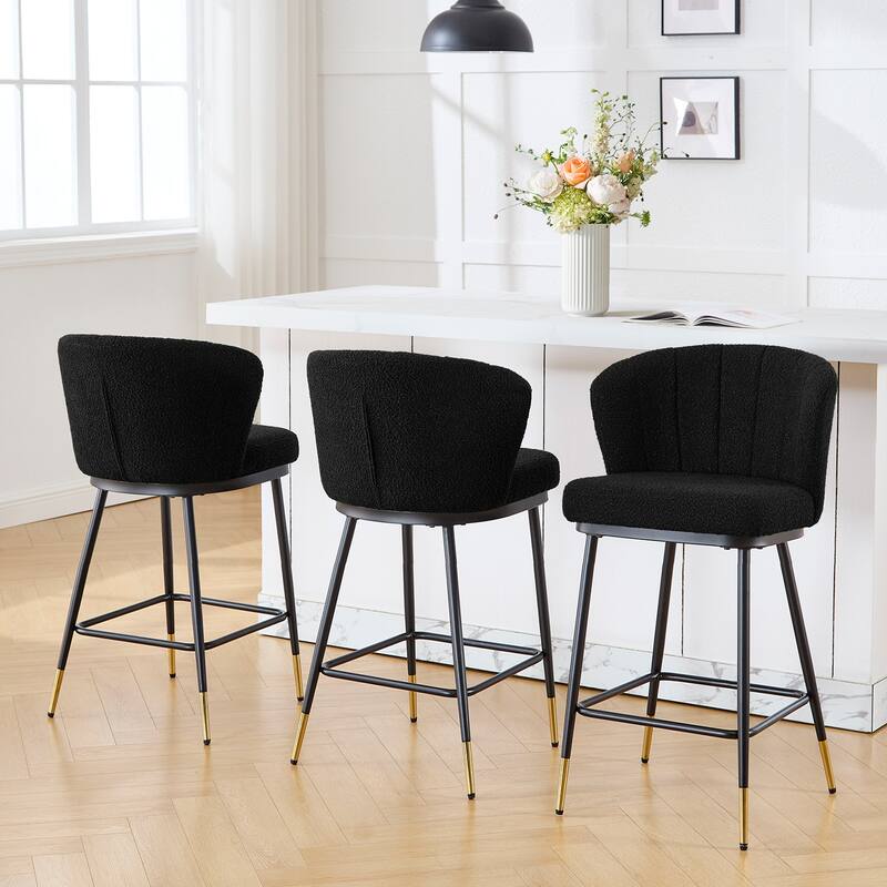 26" Boucle Fabric Counter Height Bar Stools, Set of 2/3/4 - 35.83"H x 22"W x 20.28"D - Set of 3 - Black