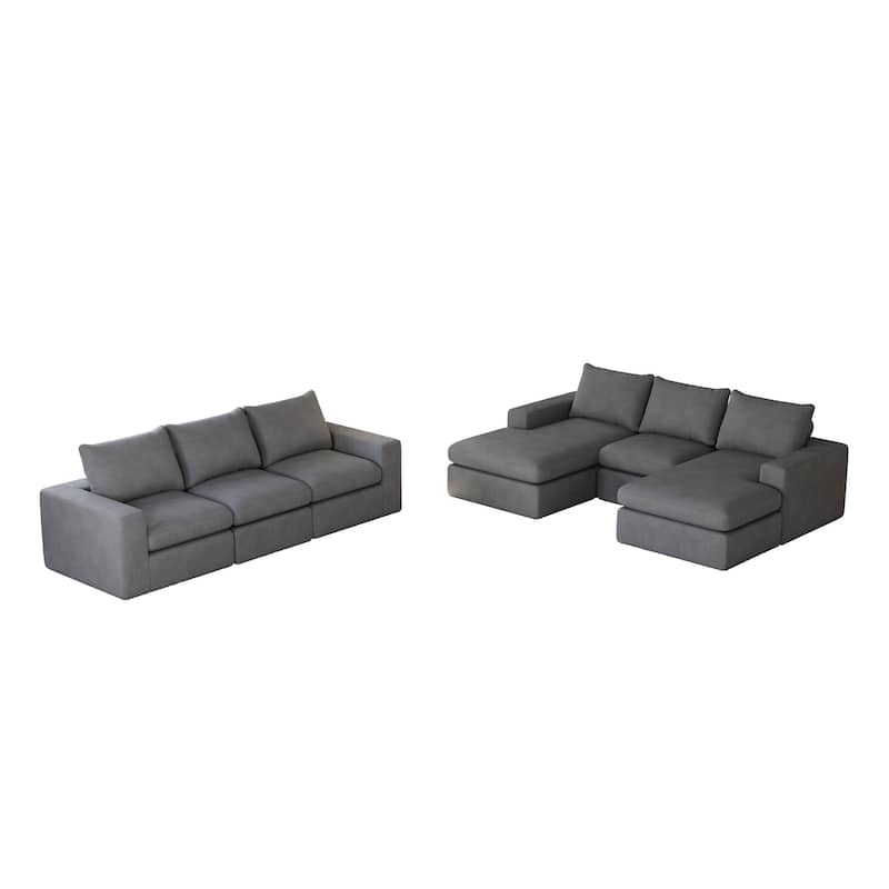 99" Corduroy L-Shaped Sectional Sofa with Chaise Lounge, 3 Pillows and No Assembly Required