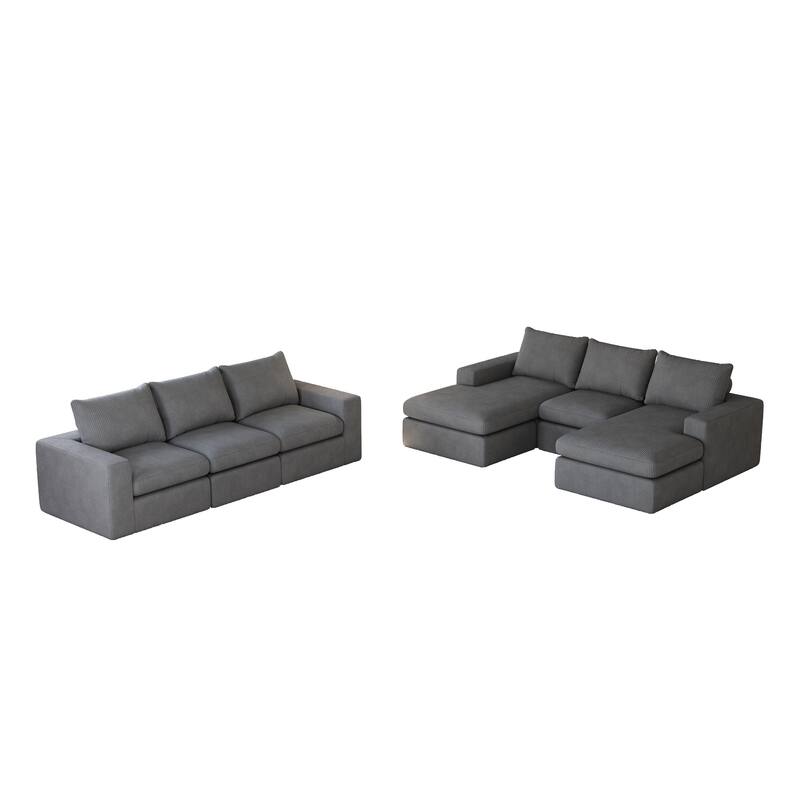 L-shaped Sectional Sofa Set of 2 Corduroy Upholstered Cloud Modular Couch with Chaise Free Combination Sectional Sofa Set