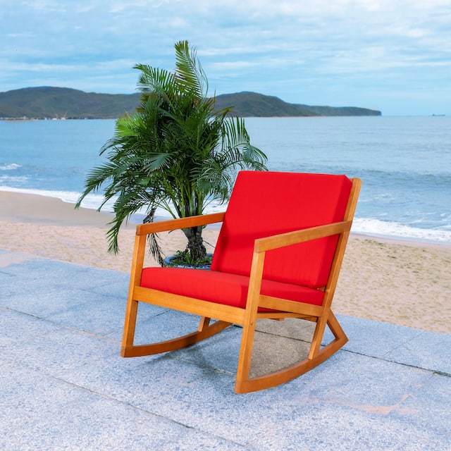 SAFAVIEH Outdoor Vernon Rocking Chair w/ Cushion - Natural/Red