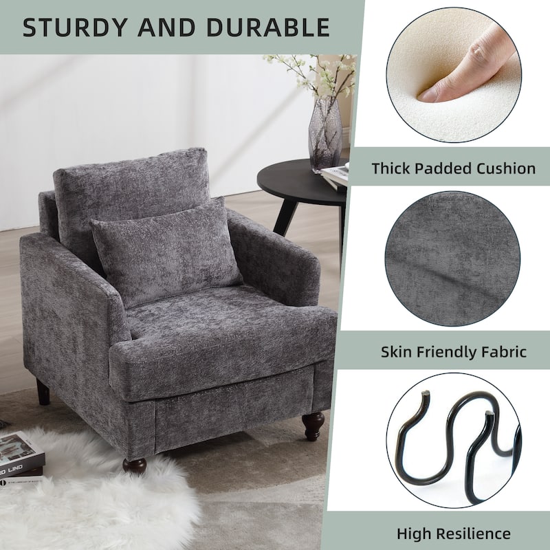 HOMEFUN Chenille Upholstered Mid Century Modern Wood Frame Armchair for Living Room