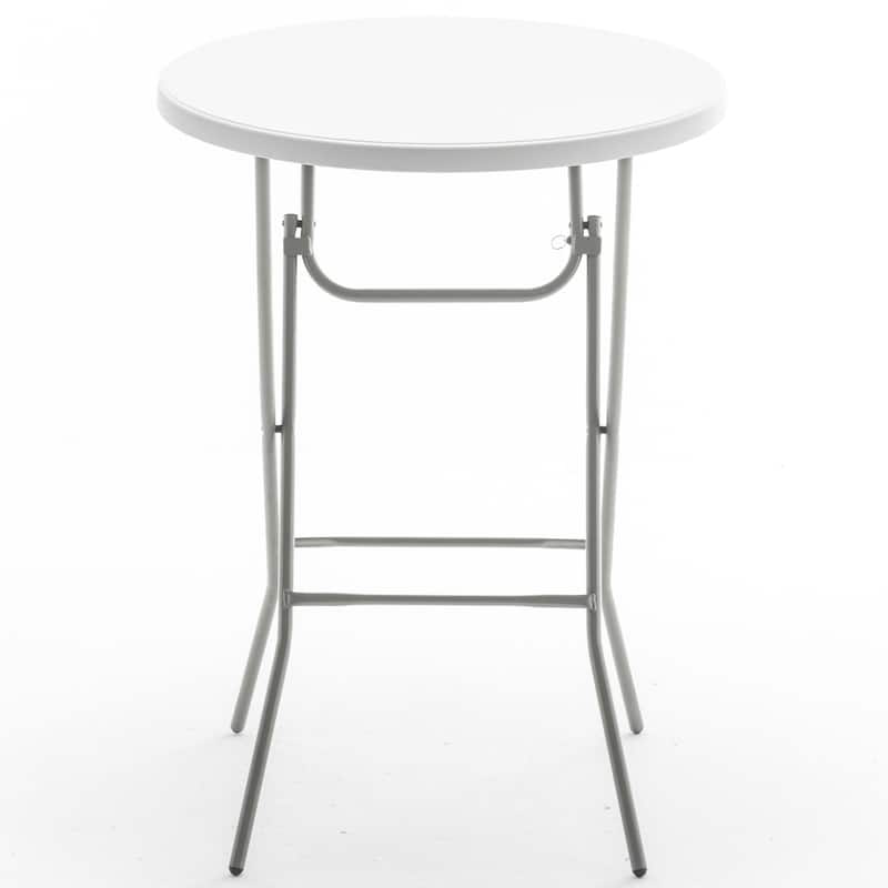 BTExpert 32" Round 43" Bar Height White Granite Plastic Folding TableDining Table for wedding Home Kitchen Outdoor Set of 5