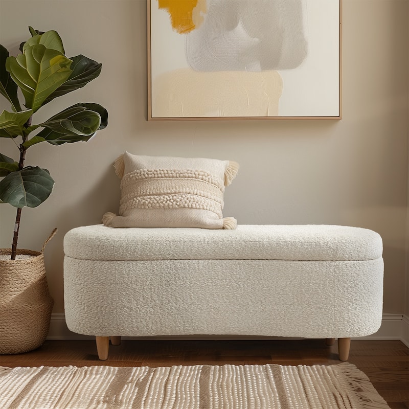INK IVY Bailey Boucle-Style Curved Storage Accent Bench - Cream