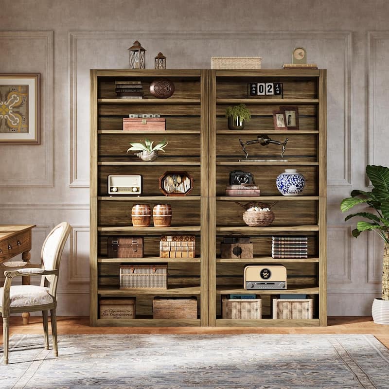 70.59 Inches Brown Wood Bookshelf with Adjustable Shelves, 8-Tier Large Bookcase for Living Room