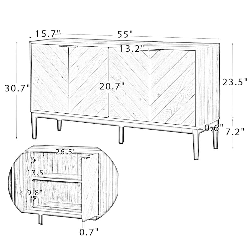 Senin Modern Herringbone Sideboard with Metal Frame Legs by HULALA HOME