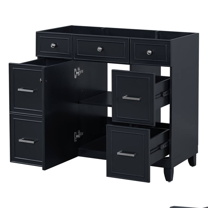 Bathroom Vanity Cabinet with Soft-Close Door, 3 Drawers, Silver Handles, Adjustable Shelf, (Sink not included) - Black