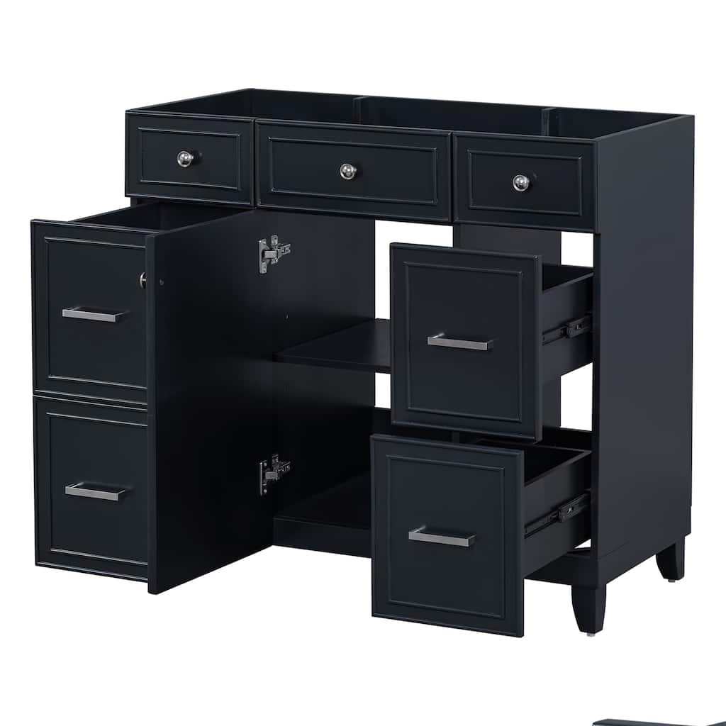 Roomfitters 36" Bathroom Vanity Cabinet, Modern Storage with Soft-Close Doors and Drawers, Black