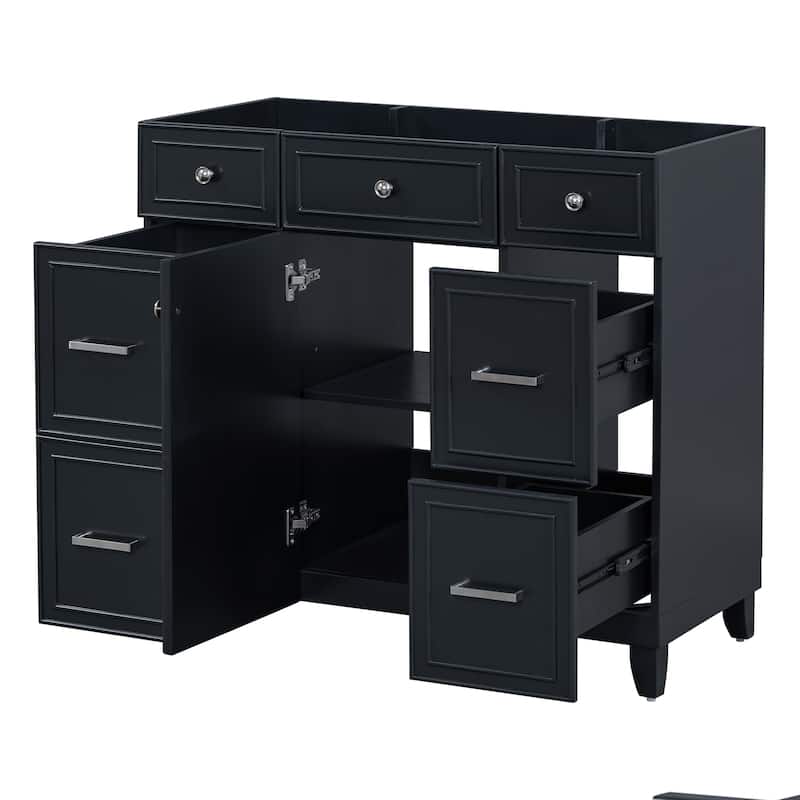 Roomfitters 36" Bathroom Vanity Cabinet, Modern Storage with Soft-Close Doors and Drawers, Black - Black
