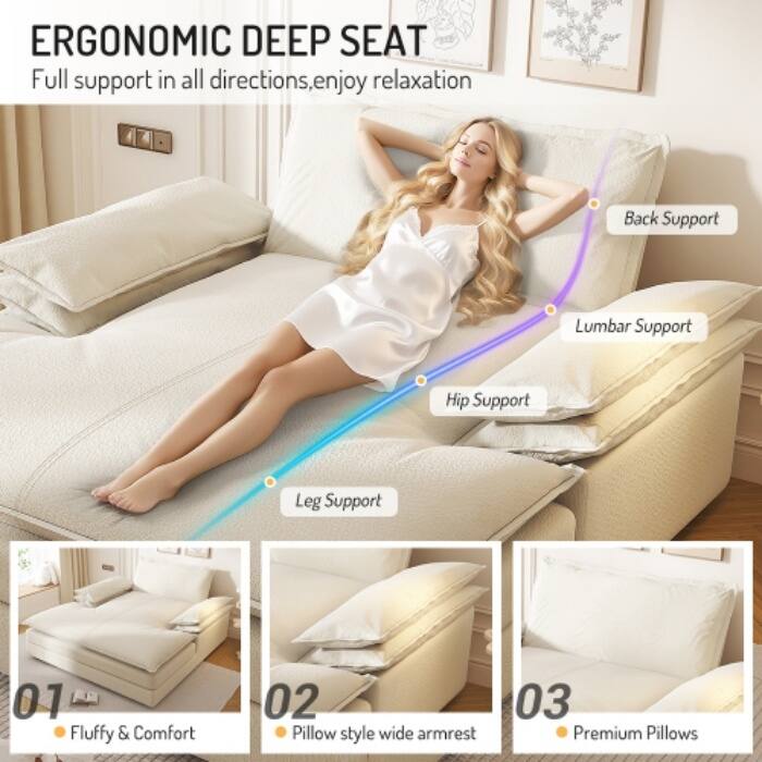 Oversized Double Chaise Lounge Chair, Upholstered Chenille Reading Chair with Large Pillows & Wide Armrests