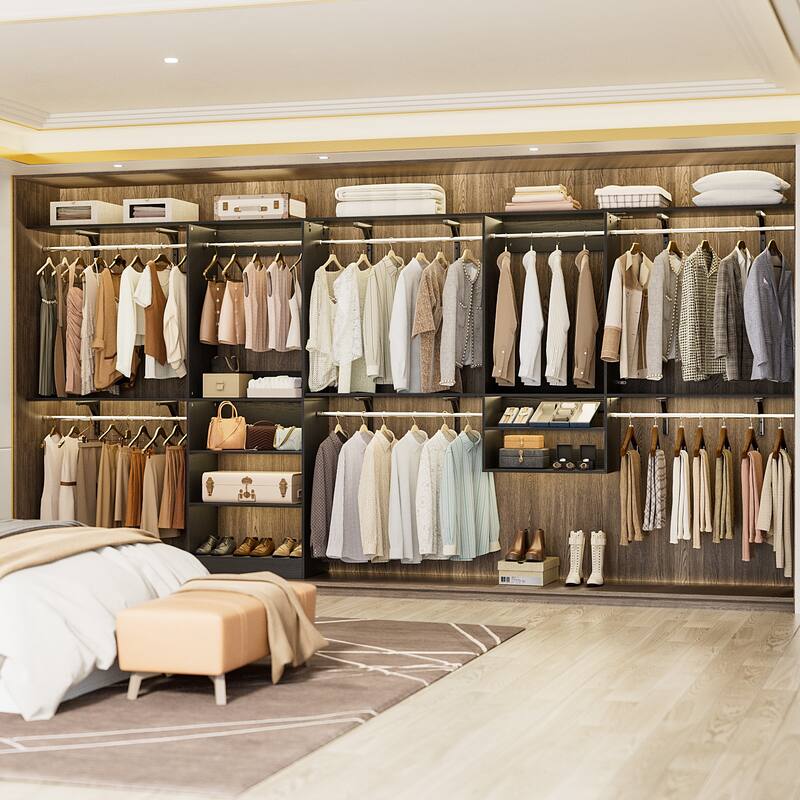 154'' Closet System with 8 Hanging Rods & 6 Shelf Towers, Adjustable Walk-in Closet Organizer, Load 1400 lbs, Cut to Fit