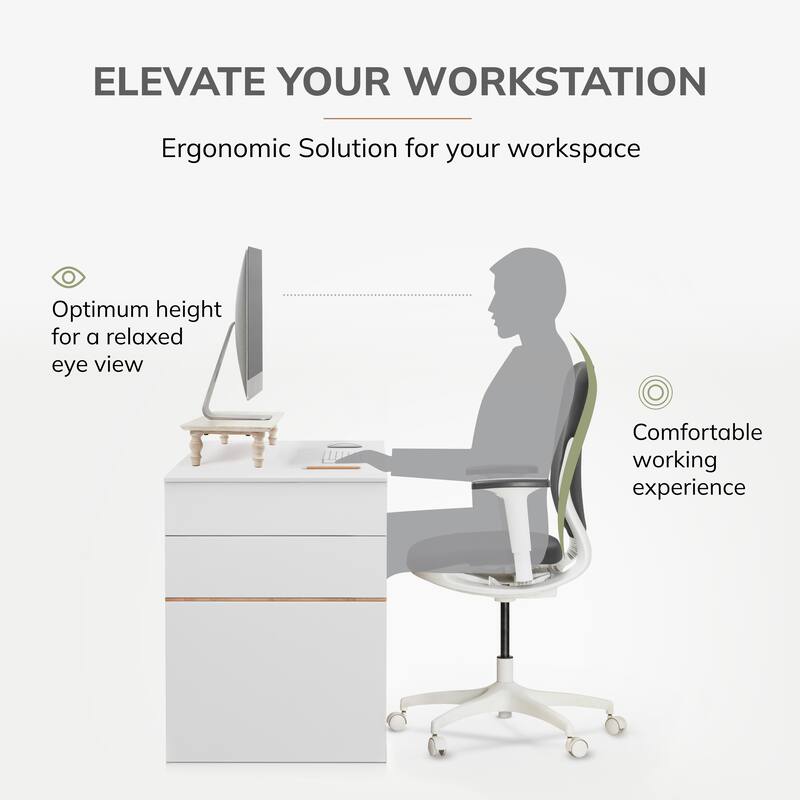 Jani Wood Monitor Stand Riser Desk - Ergonomic Design Stand, Desktop Organizer Table for Home, Office Workspace, Gaming Desk
