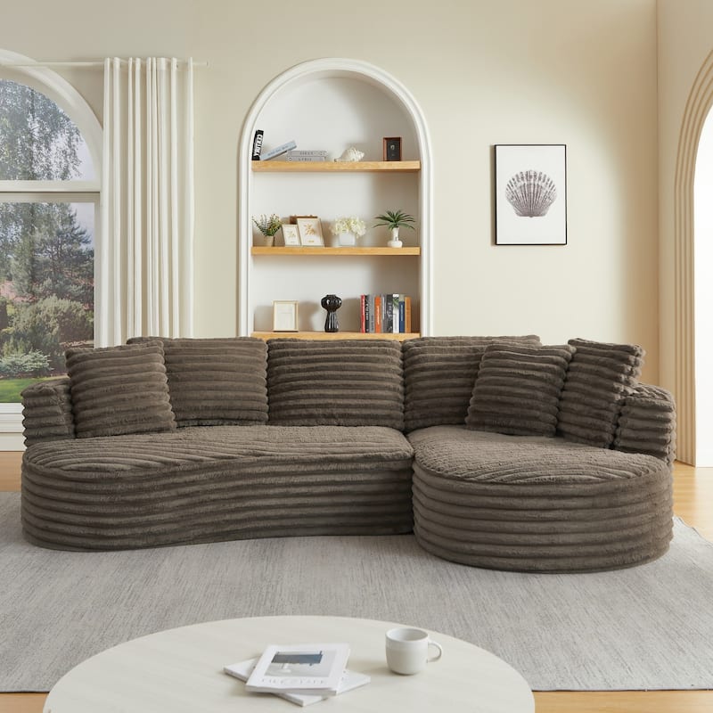 120.9" L-Shaped Modern Minimalist Curved Sectional Sofa with Pillows