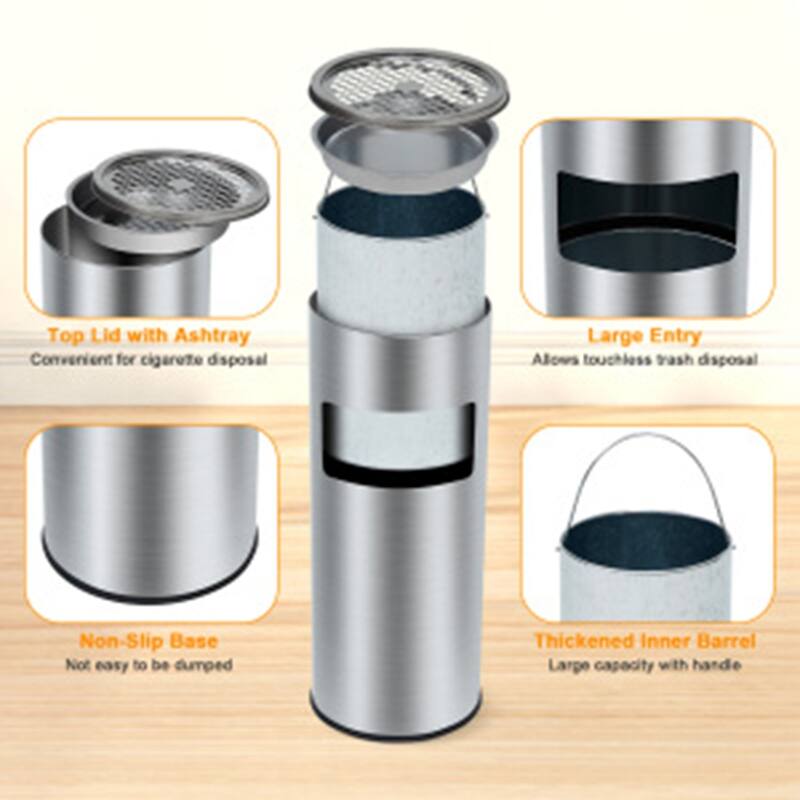 4.5 Gallon/17 L Commercial Stainless Steel Garbage Can with Sanitary Side-Open Mouth for Patio, Garden, Office