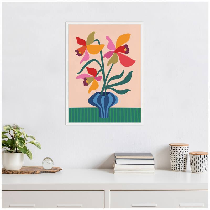 Kate and Laurel Sylvie Daffodils and Vase Framed Canvas by Rachel Lee
