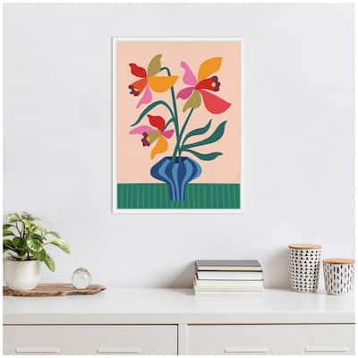 Kate and Laurel Sylvie Daffodils and Vase Framed Canvas by Rachel Lee