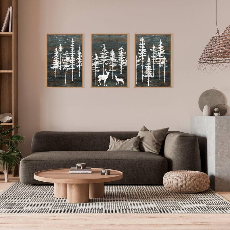 Minimalist Woodland Art Painting, Retro Tree Landscape