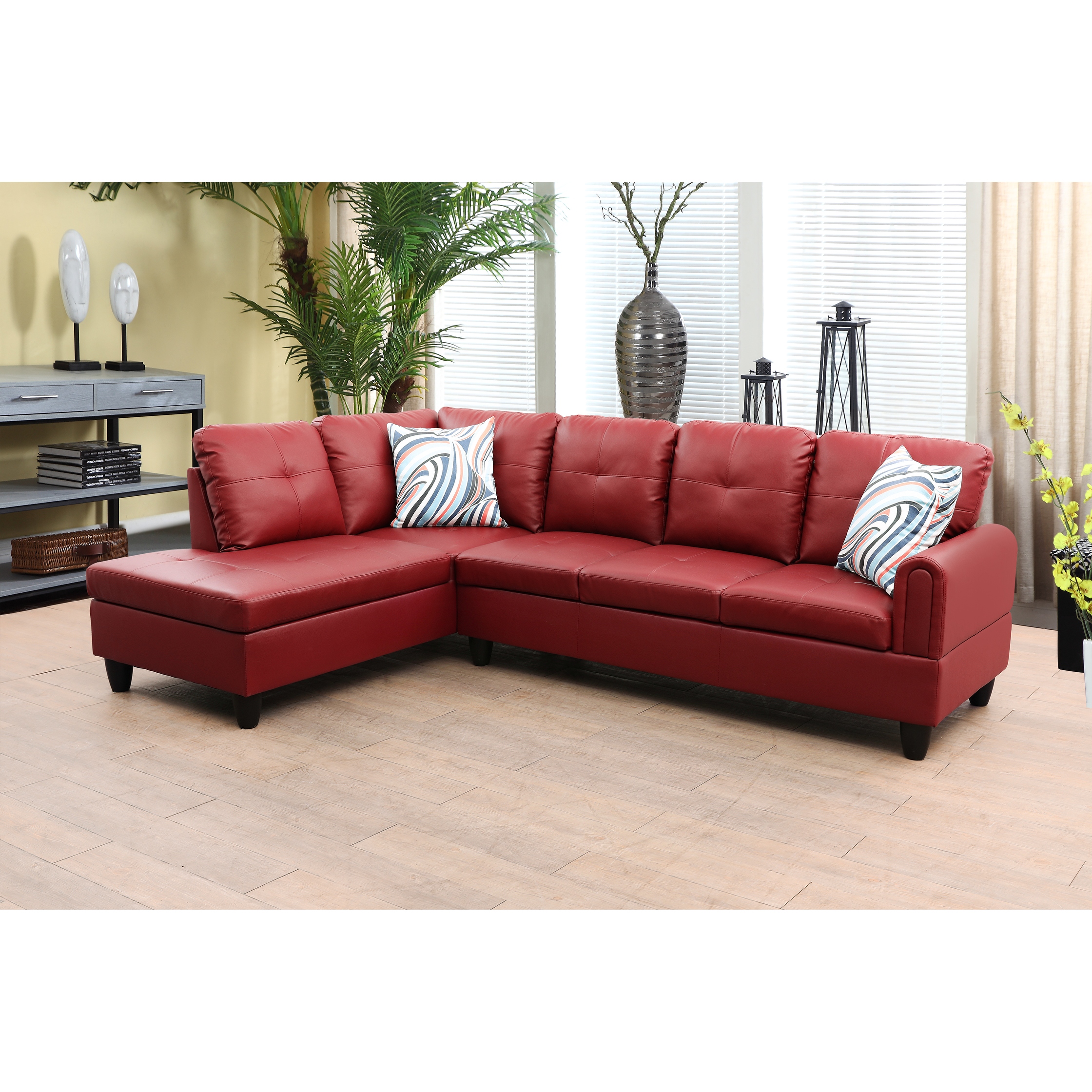 Burgundy online leather sectional