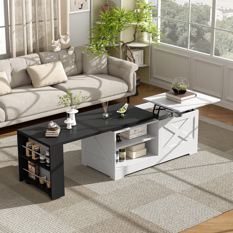 Farmhouse Lift Top Coffee Table with Barn Doors & Hidden Storage
