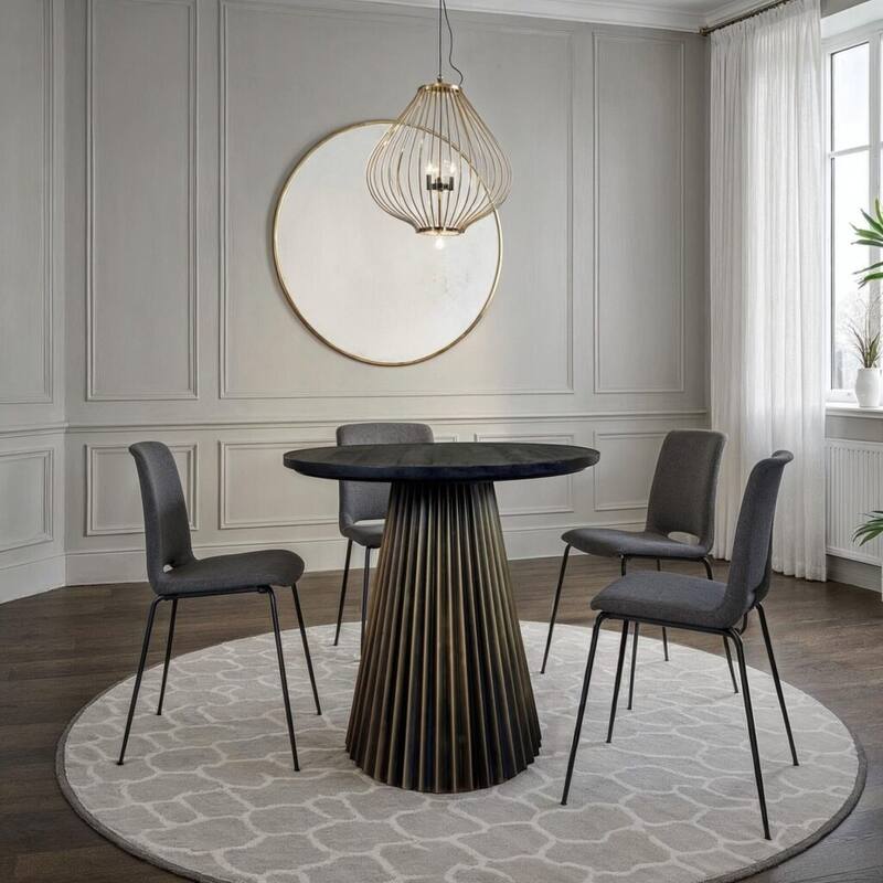 Harmony Groove Dining table - Round Mango Wood Top with Black-Honed Finish