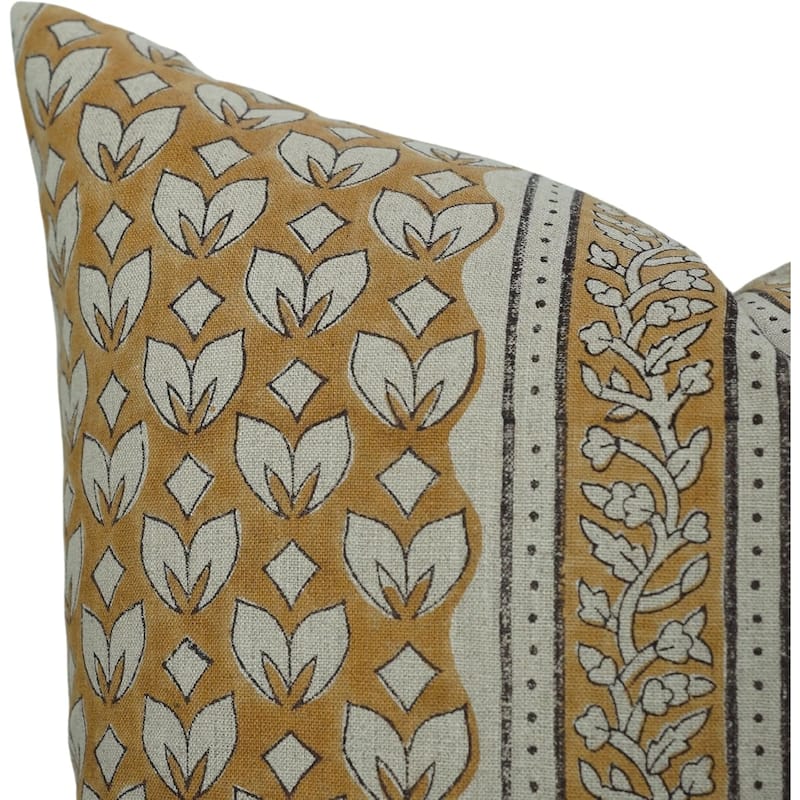 Linen Bohemian Block print pillow Cover Titli Border
