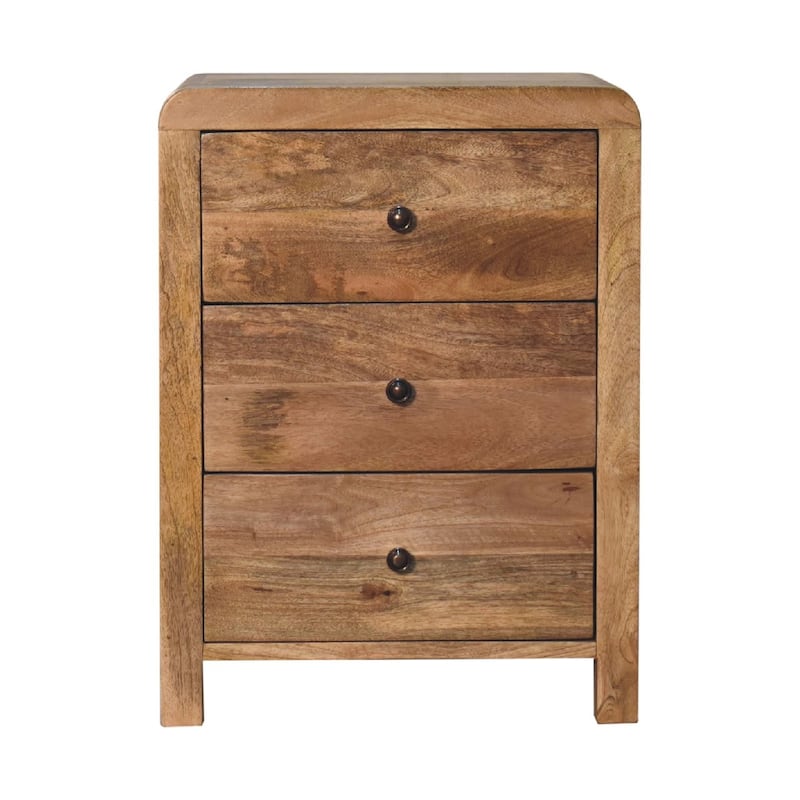 Artisan Furniture Solid Wood Oak-ish Naya Nightstand, Beige, 3 Drawers
