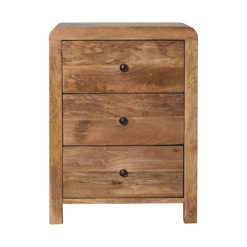 HomeRoots 24" Oak Solid Wood Three Drawer Nightstand