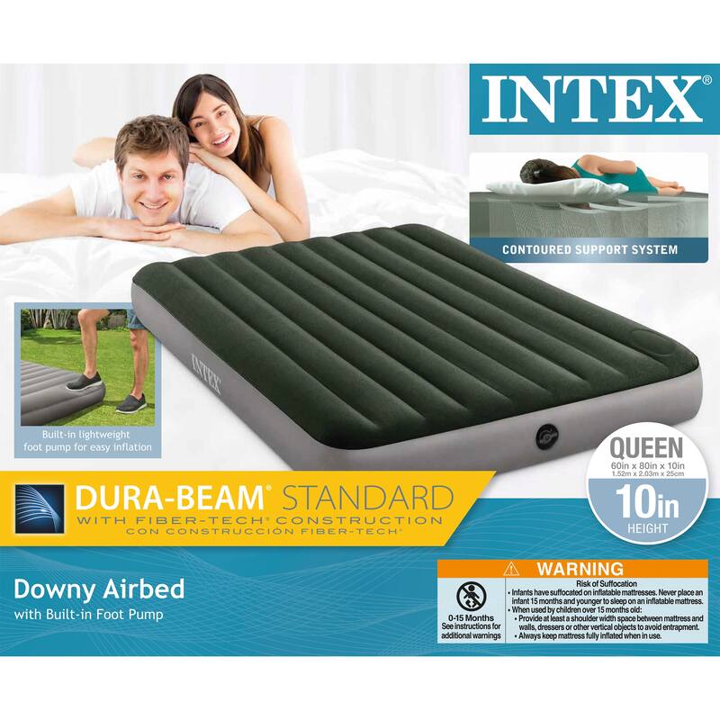 Intex 64763E Dura Beam Downy Air Mattress with Built In Pump, Queen (2 Pack)