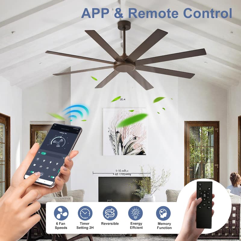 Large Ceiling Fan without Light - 8-Blade, Remote App Control, Dimmable 3CCT LED, Quiet DC Motor​