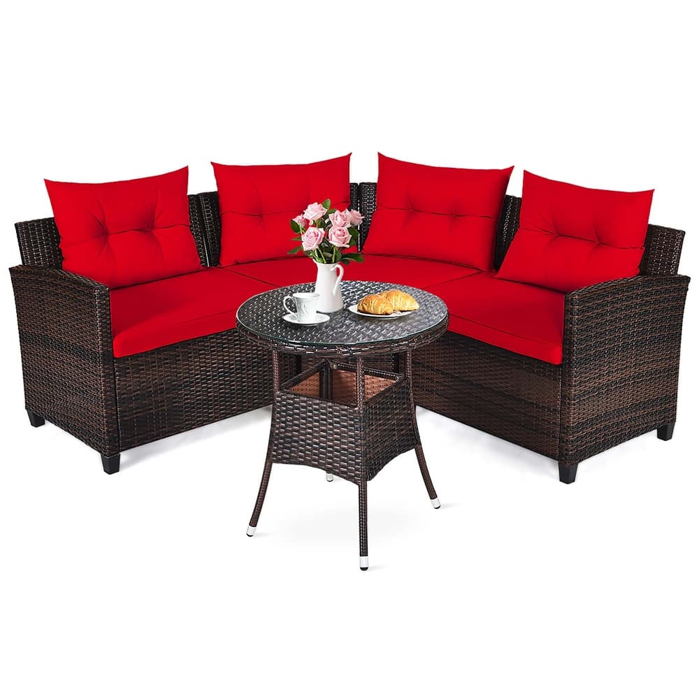 4 PCS Patio Furniture Set C Shape Outdoor Sofa Set w/ Coffee Table