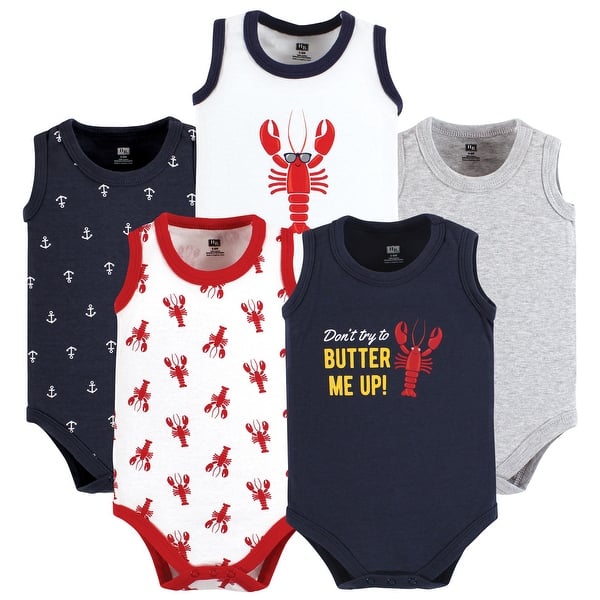 slide 1 of 1, Hudson Baby Infant Boy Cotton Sleeveless Bodysuits, Butter Me Up Lobster 0-3 Months - Butter Me Up Lobster