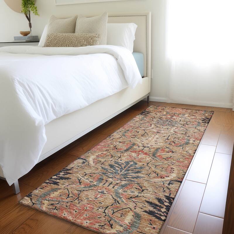 Machine Washable Indoor/ Outdoor Boho Traditional Chantille Rug - Khaki - 2'3" x 7'6"