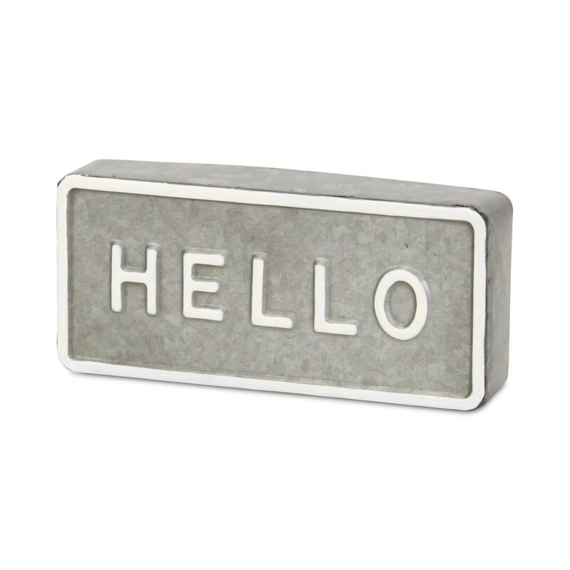 Rectangular Raised Hello Metal Sign - 8.5"