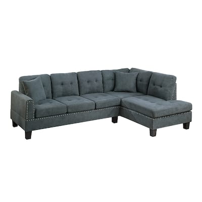 2 Piece Velvet Sectional Sofa Set with 2 Accent Pillows