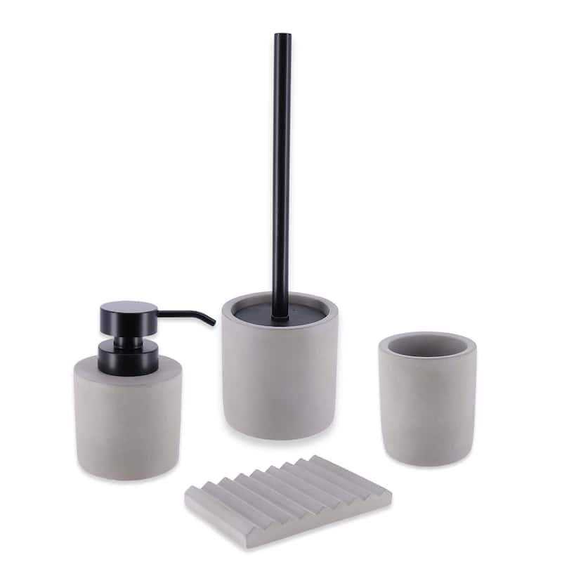 Concrete Cement Bathroom Accessories, 4-Piece Set - N/A