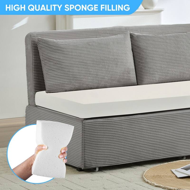 Mixoy Corduroy Fabric Queen Size/Twin Size Sofa Bed, 2-in-1 Modern Pull Out Sleeper Sofa Bed