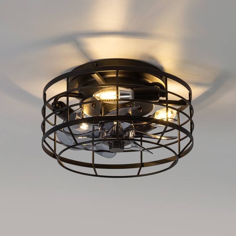 12" Low Profile Enclosed Cage Ceiling Fan with Light and Remote