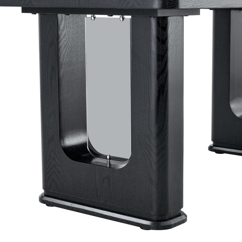 64.5 x 35.4 Inch Modern Dining Table with Wood Texture & Glass Accent