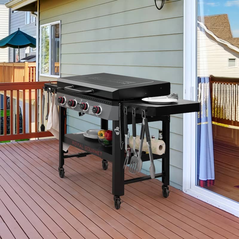 Royal Gourmet 34-Inch 4-Burner Propane Gas Griddle with Hood , Black