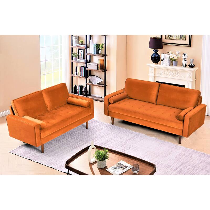 Monahan Velvet Tufted Back 2 PCS Living Room Set, Sofa & Loveseat