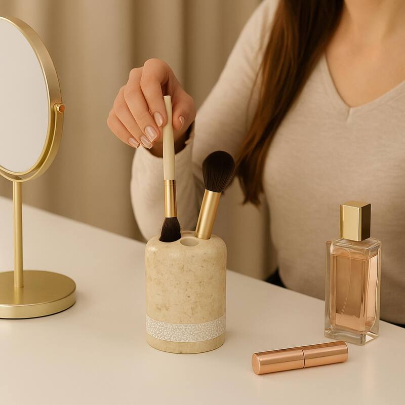 Creative Home Spa Hand Carved Collection Natural Champagne Marble Toothbrush Holder - Beige