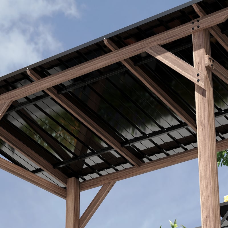 Outdoor Cedar Wood BBQ Grill Gazebo with Steel Hardtop Roof and Dual Side Bar Shelves