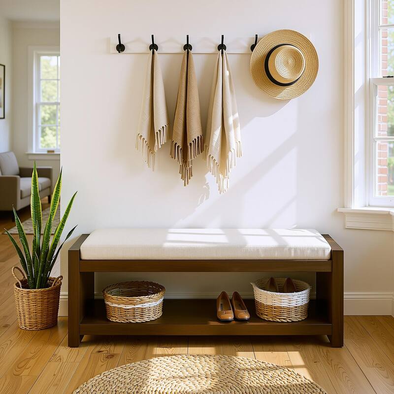 Homy Casa 47" / 40" Accent Bench with Storage, Padded Seating & Lower Shelf Shoe Rack