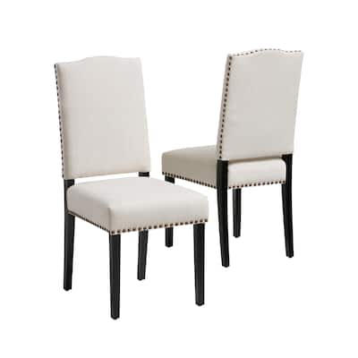 Kom Dining Chair, Beige Polyester, Soft Cushions, Espresso Brown Wood
