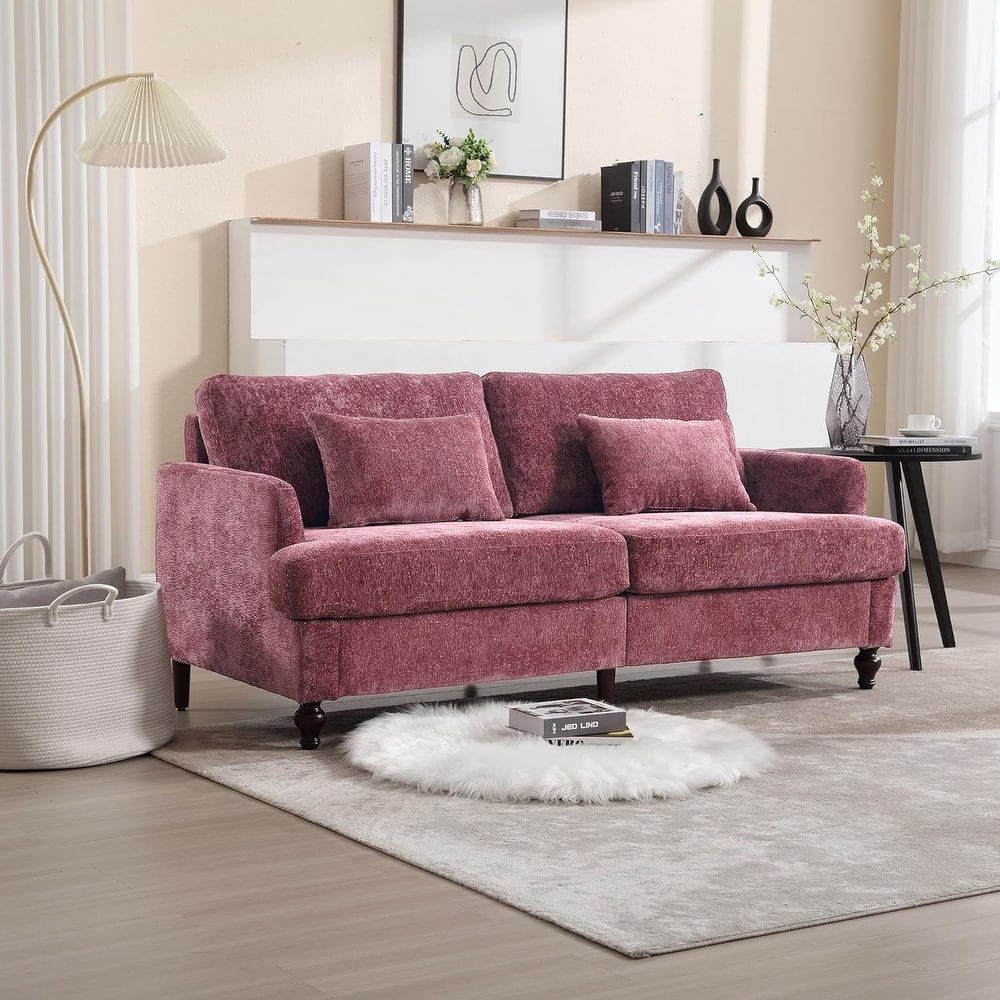 Roomfitters Chenille Loveseat Sofa, Mid-Century 2-Seat Upholstered Couch with Wooden Legs for Living Room