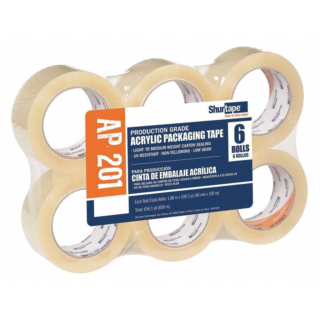 Shurtape Packaging Tape,Acrylic,PK6 AP 201 - 1 Each - 48mm x 100m