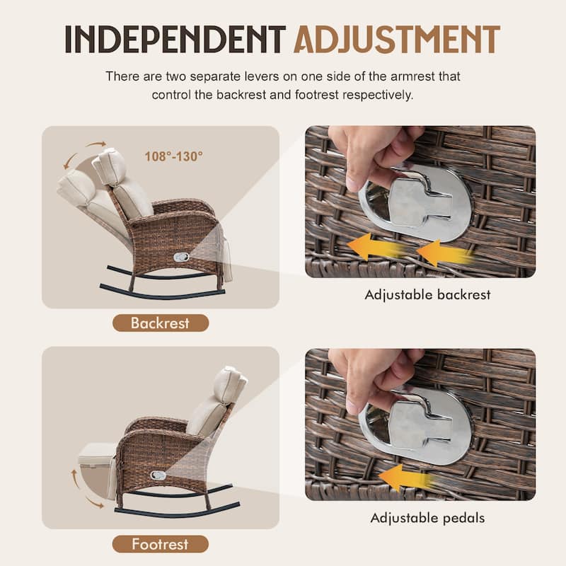 Meyreso Wicker Rocking Reclining Chaise Lounge with Adjustable Backrest & Footrest (2-Pack)