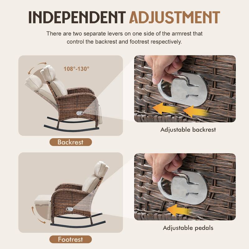 Meyreso Wicker Rocking Reclining Chaise Lounge with Adjustable Backrest & Footrest (4-Pack)